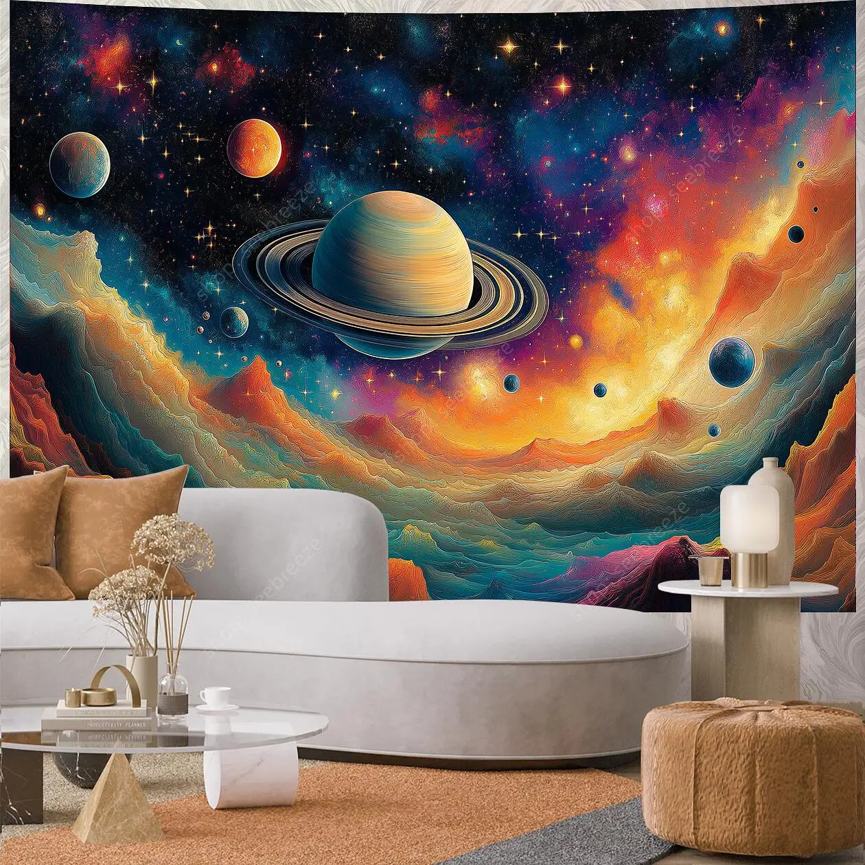 Planet UV Reactive Tapestry Galaxy Space Tapestry for Hippie Room Decor Aesthetic Psychedelic Home Wall Decor Boho Ceiling Decor