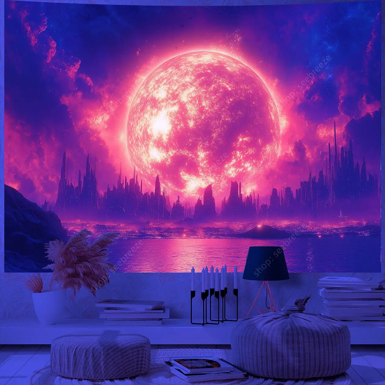 Planet UV Reactive Tapestry Galaxy Space Tapestry for Hippie Room Decor Aesthetic Psychedelic Home Wall Decor Boho Ceiling Decor