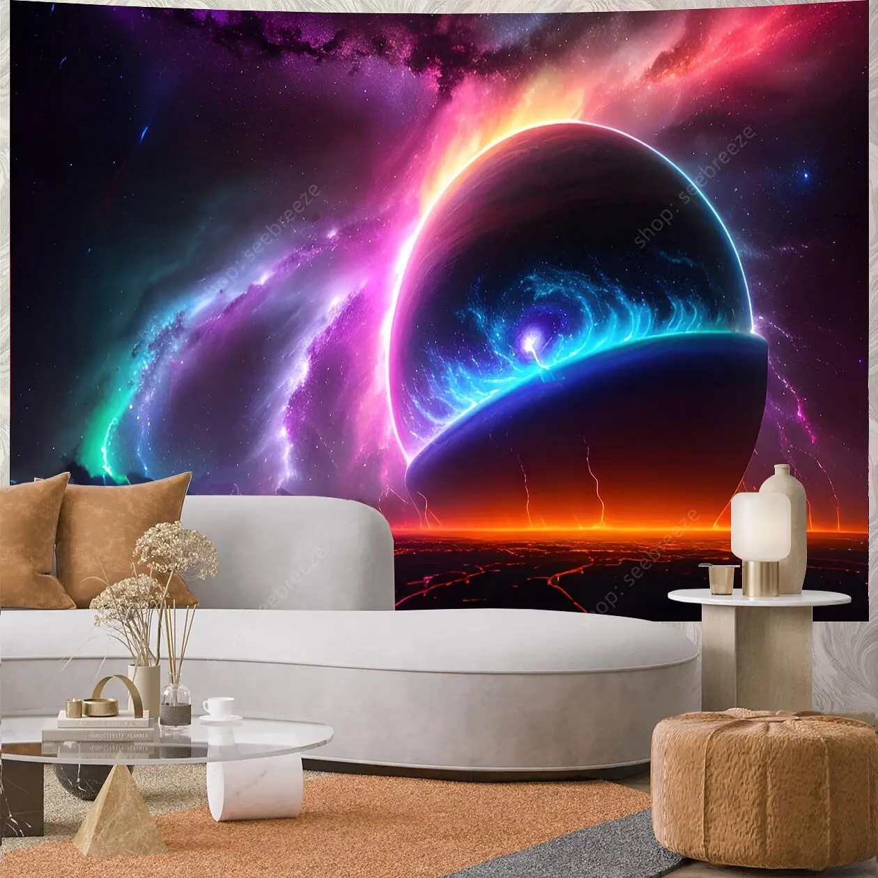 Planet UV Reactive Tapestry Galaxy Space Tapestry for Hippie Room Decor Aesthetic Psychedelic Home Wall Decor Boho Ceiling Decor