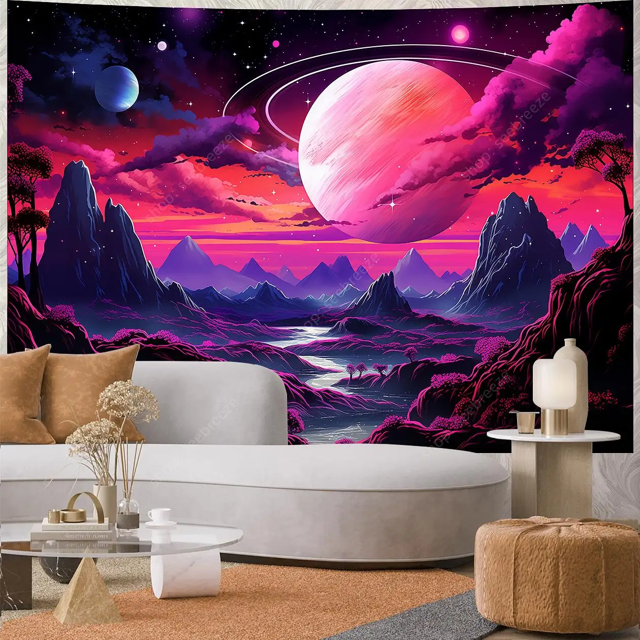 Planet UV Reactive Tapestry Galaxy Space Tapestry for Hippie Room Decor Aesthetic Psychedelic Home Wall Decor Boho Ceiling Decor