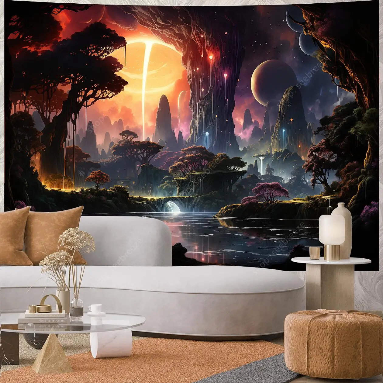 Planet UV Reactive Tapestry Galaxy Space Tapestry for Hippie Room Decor Aesthetic Psychedelic Home Wall Decor Boho Ceiling Decor