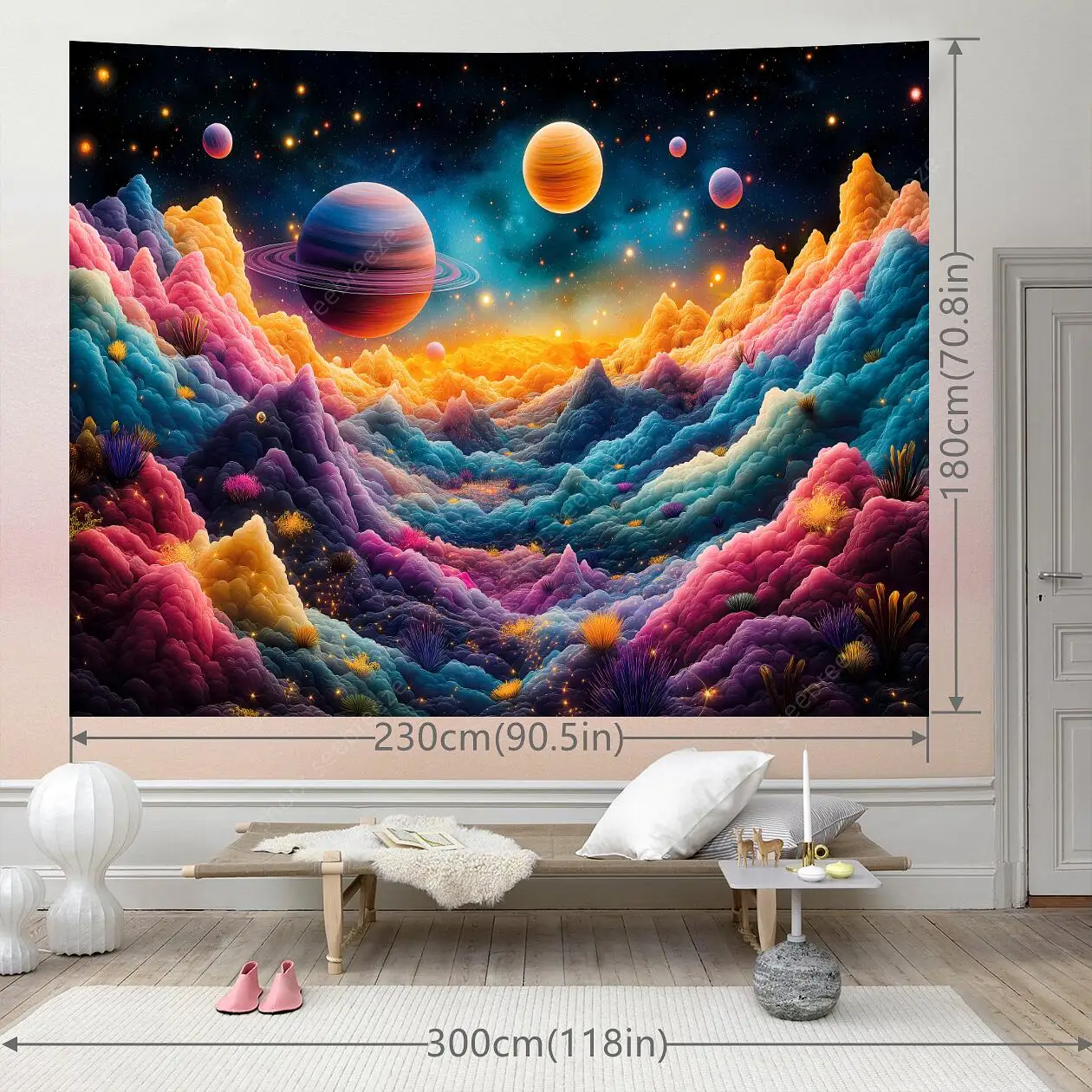 Planet UV Reactive Tapestry Galaxy Space Tapestry for Hippie Room Decor Aesthetic Psychedelic Home Wall Decor Boho Ceiling Decor