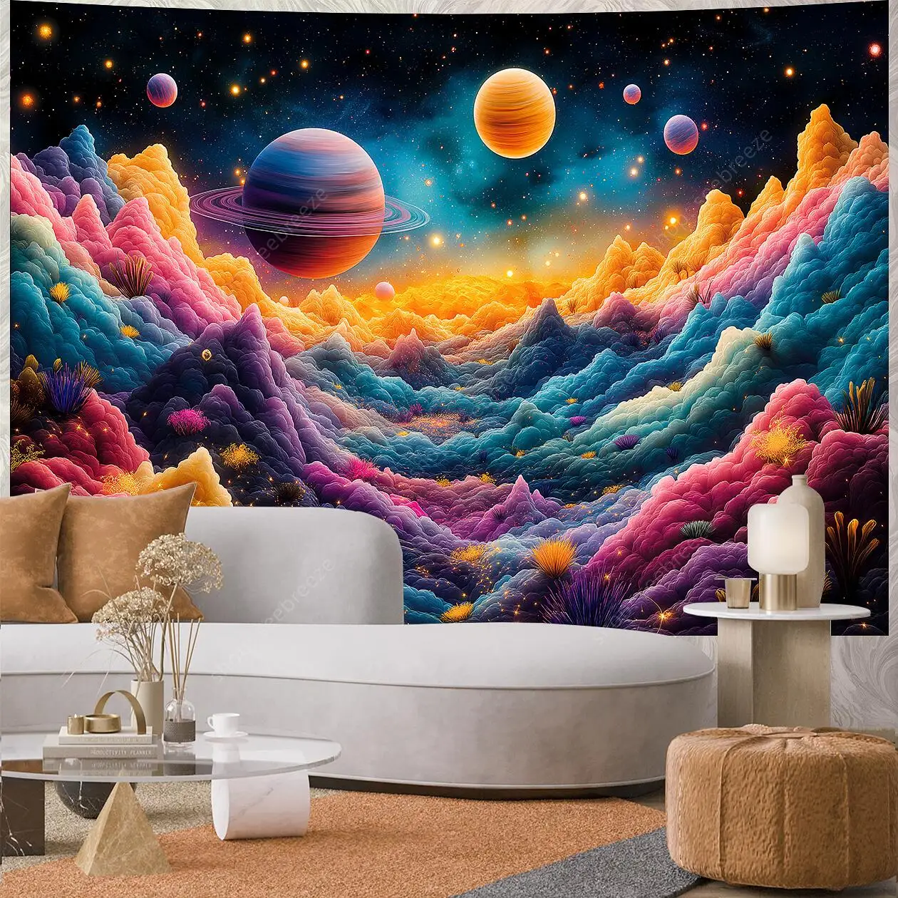 Planet UV Reactive Tapestry Galaxy Space Tapestry for Hippie Room Decor Aesthetic Psychedelic Home Wall Decor Boho Ceiling Decor