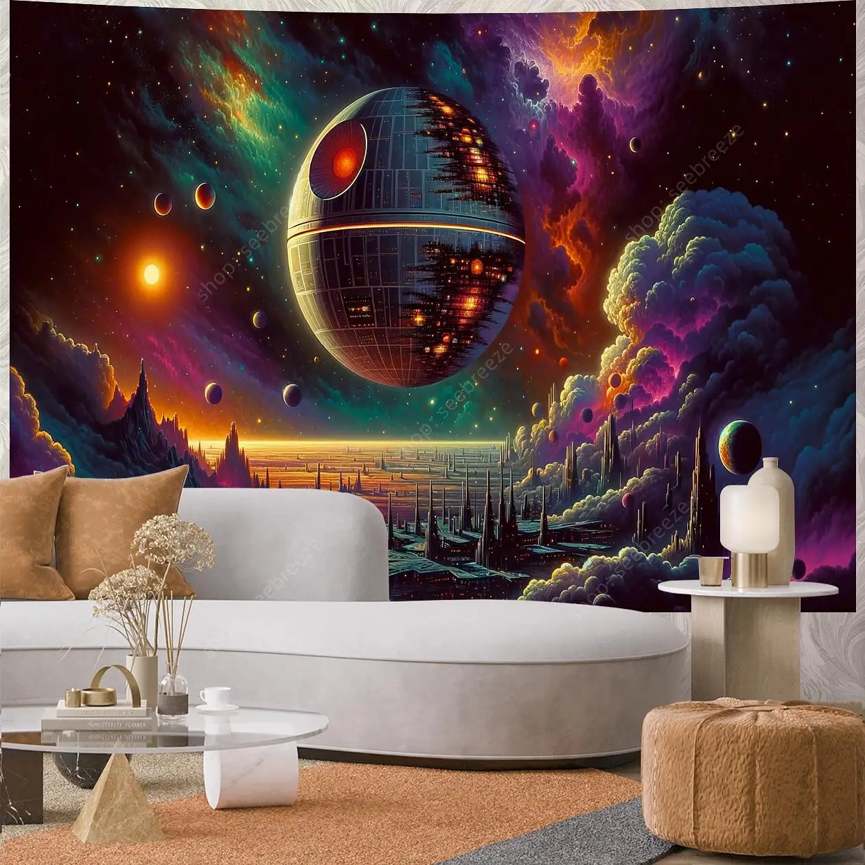 Planet UV Reactive Tapestry Galaxy Space Tapestry for Hippie Room Decor Aesthetic Psychedelic Home Wall Decor Boho Ceiling Decor