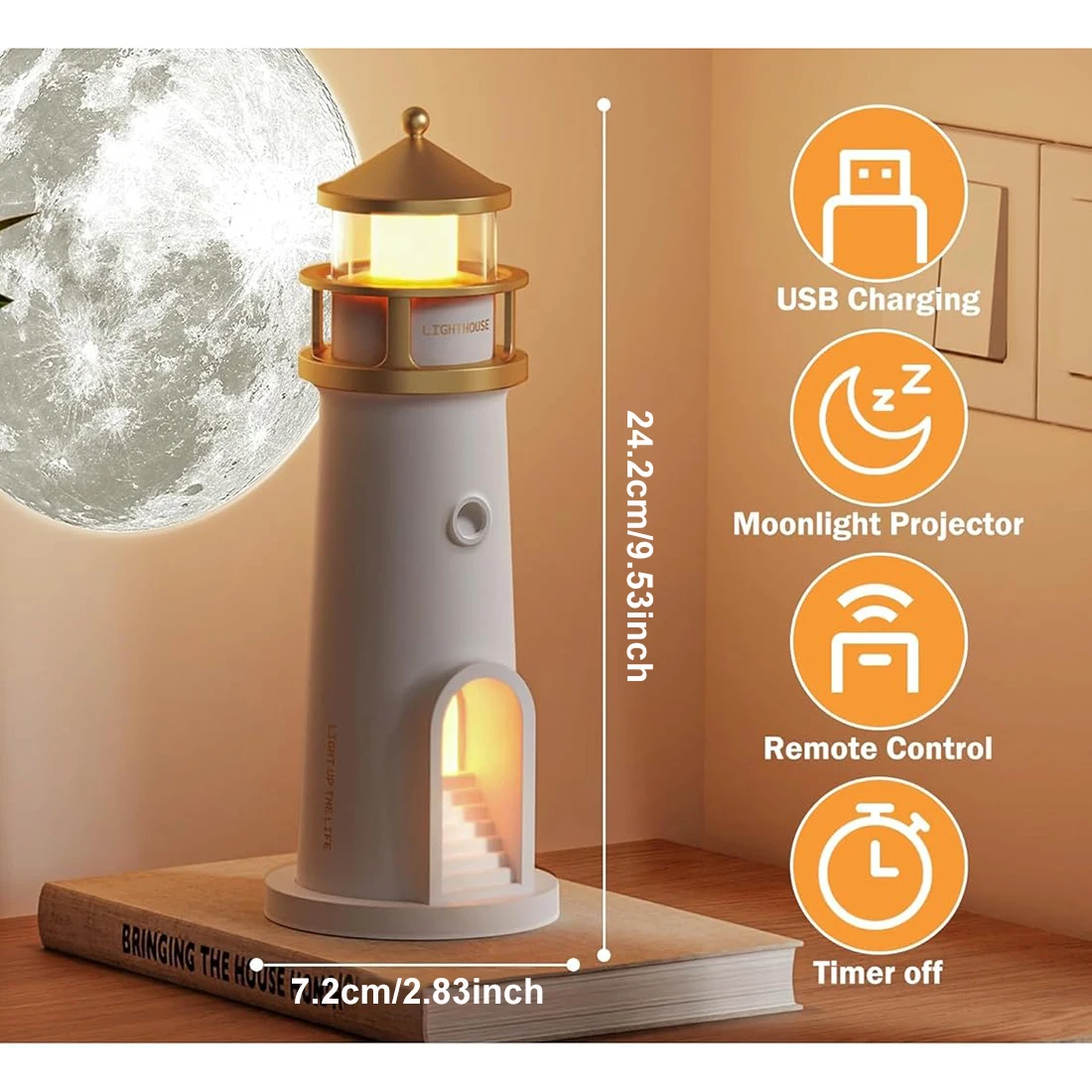 Moon Lamp Projector Night Light Lighthouse Decor Light Galaxy Projector Rechargeable LED Aesthetic Table Lamp for Kids Boys Girl Moon Lamp Projector Night Light Lighthouse Decor Light Galaxy Projector Rechargeable LED Aesthetic Table Lamp for Kids Boys Girl