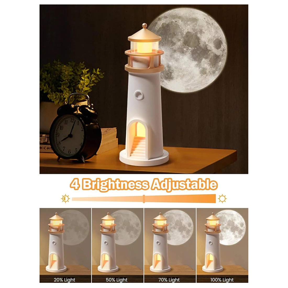 Moon Lamp Projector Night Light Lighthouse Decor Light Galaxy Projector Rechargeable LED Aesthetic Table Lamp for Kids Boys Girl - Image 3