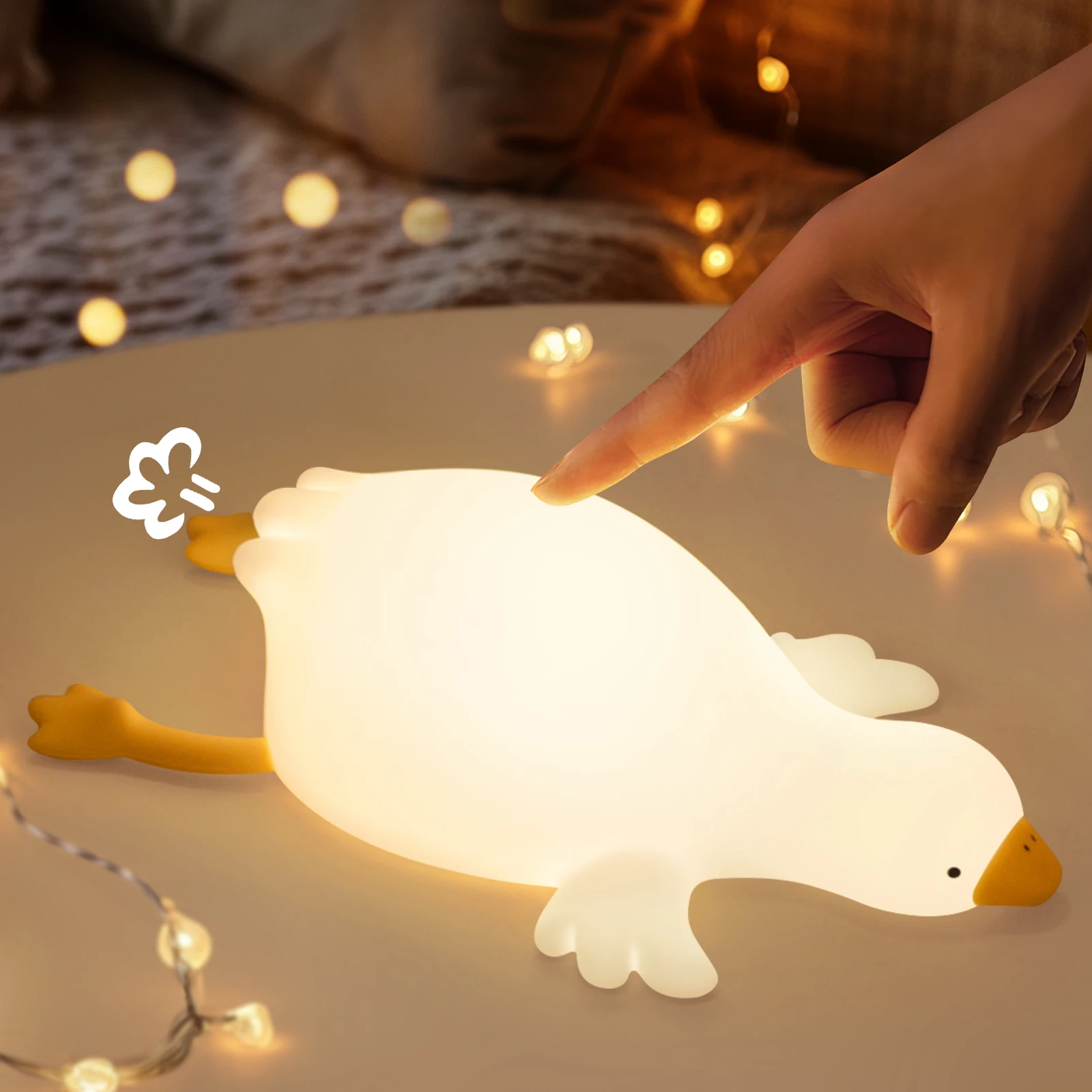 Duck Night Light for Kids Bedroom, 3 Lightness Auto-Off LED Rechargeable Silicone Squishy Tap Control, Nursery Lamp for Baby