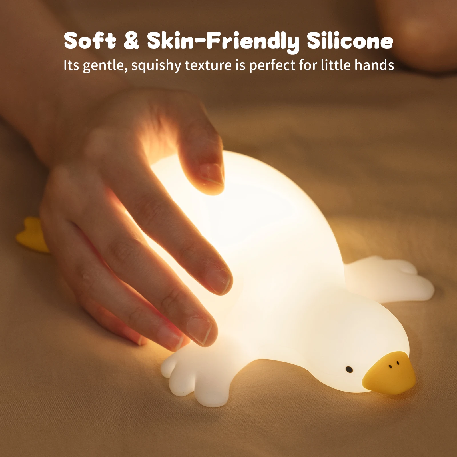 Duck Night Light for Kids Bedroom, 3 Lightness Auto-Off LED Rechargeable Silicone Squishy Tap Control, Nursery Lamp for Baby