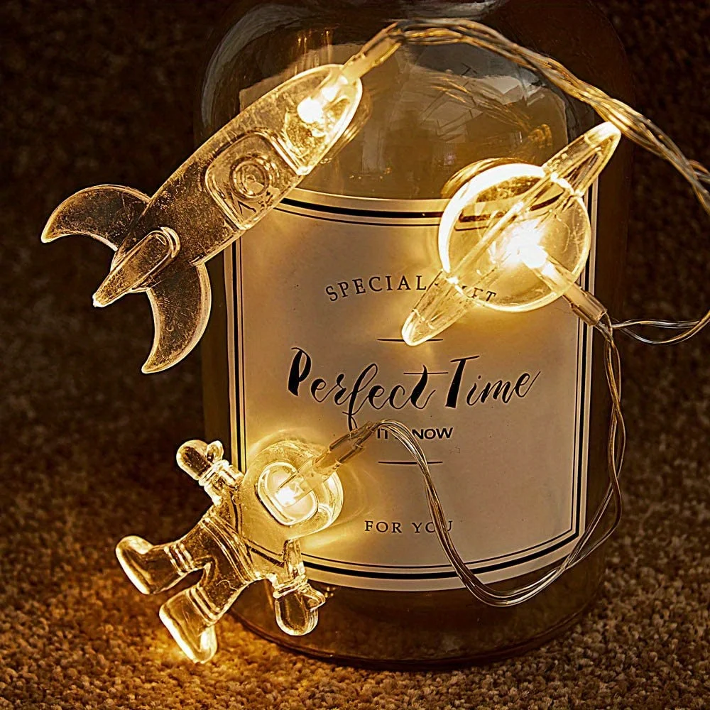 Astronaut Outer Space Themed LED Lights string 2M Party Supplies Kids Birthday Parties Decor Light Garland Baby Shower Planet