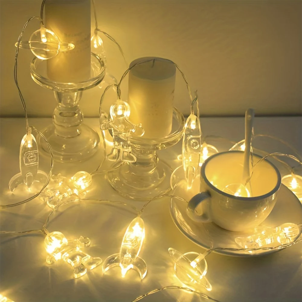 Astronaut Outer Space Themed LED Lights string 2M Party Supplies Kids Birthday Parties Decor Light Garland Baby Shower Planet