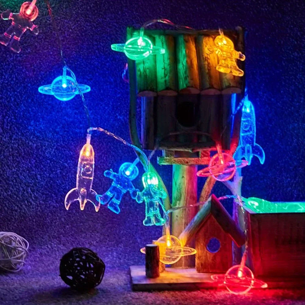 Astronaut Outer Space Themed LED Lights string 2M Party Supplies Kids Birthday Parties Decor Light Garland Baby Shower Planet