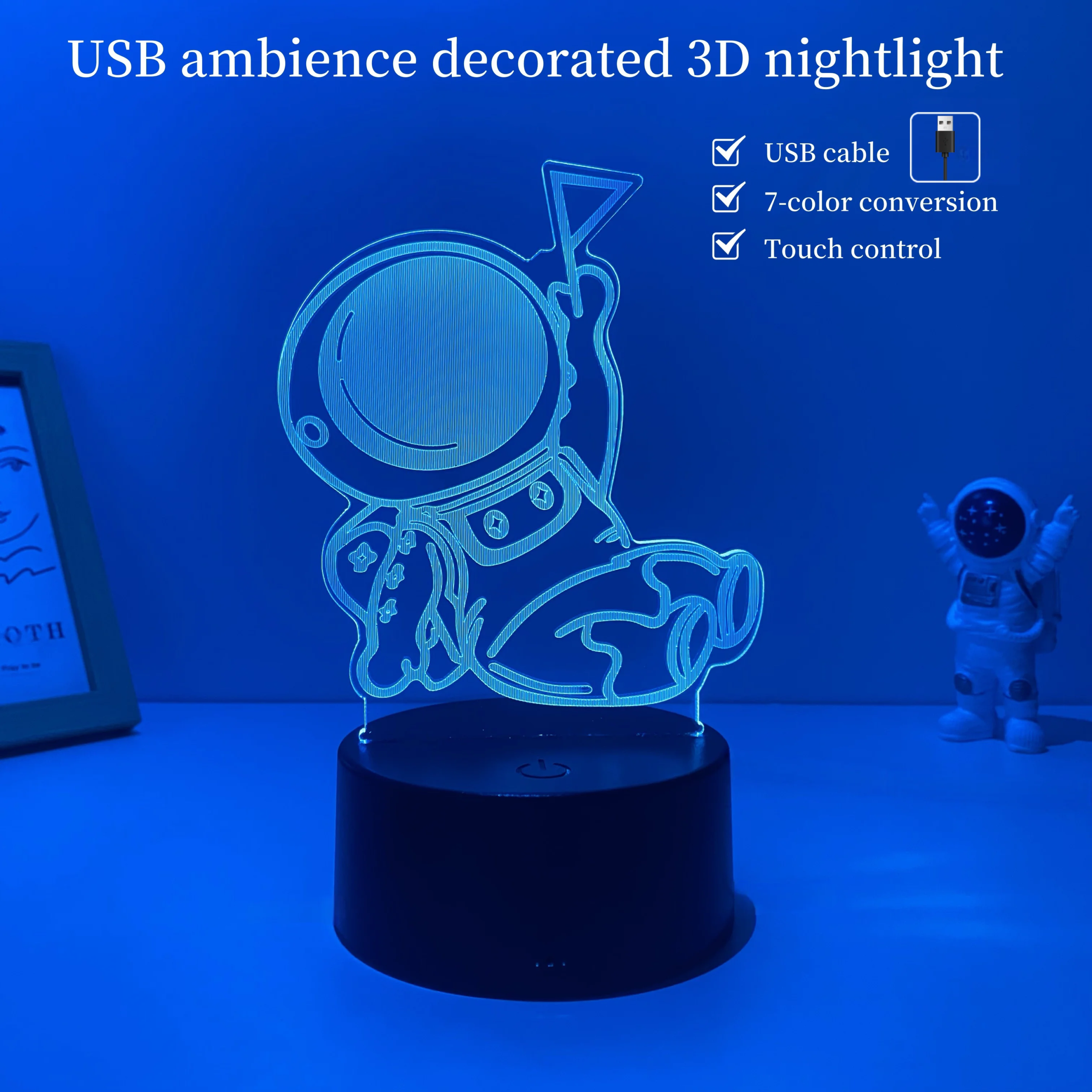 1pcs space astronaut 3D nightlight, USB interface, bedroom atmosphere light, birthday, holiday gift table light for friends.