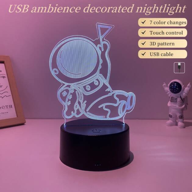 1pcs space astronaut 3D nightlight, USB interface, bedroom atmosphere light, birthday, holiday gift table light for friends.